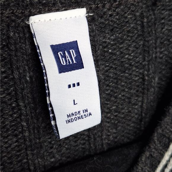 VTG GAP Cable Knit Sweater Mens Large Gray V Neck Cricket Tennis Y2K Preppy Ivy - Picture 3 of 7